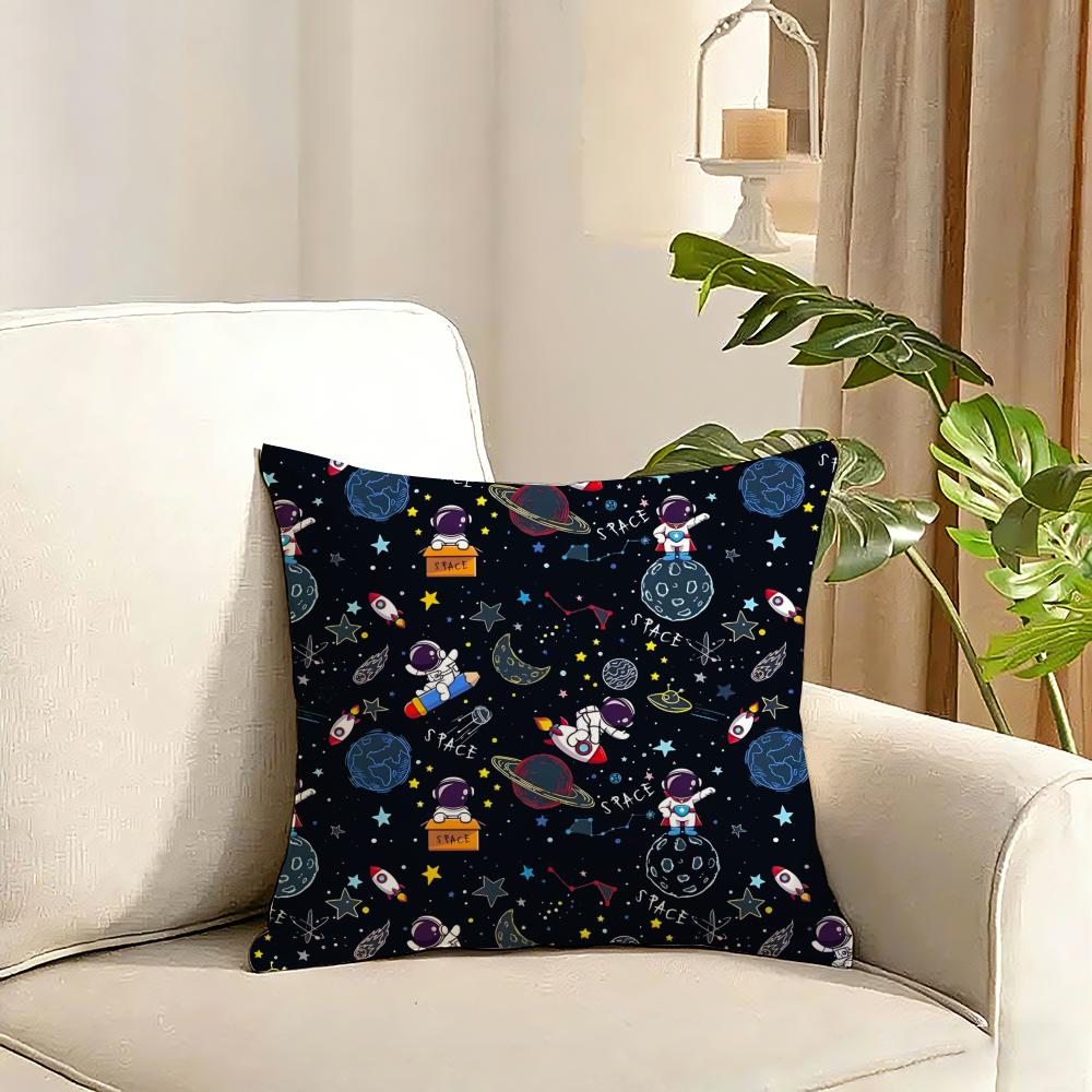 outer space spaceship astronaut rocket Cushion Cover Reversible Plush Pillow Cover Soft Fluffy Home Decor for Sofa Bedroom