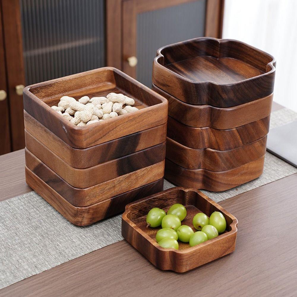 Stackable Candy Plate Wooden Fruit Tray Smooth Edge Tea Serving Plate Candy Serving