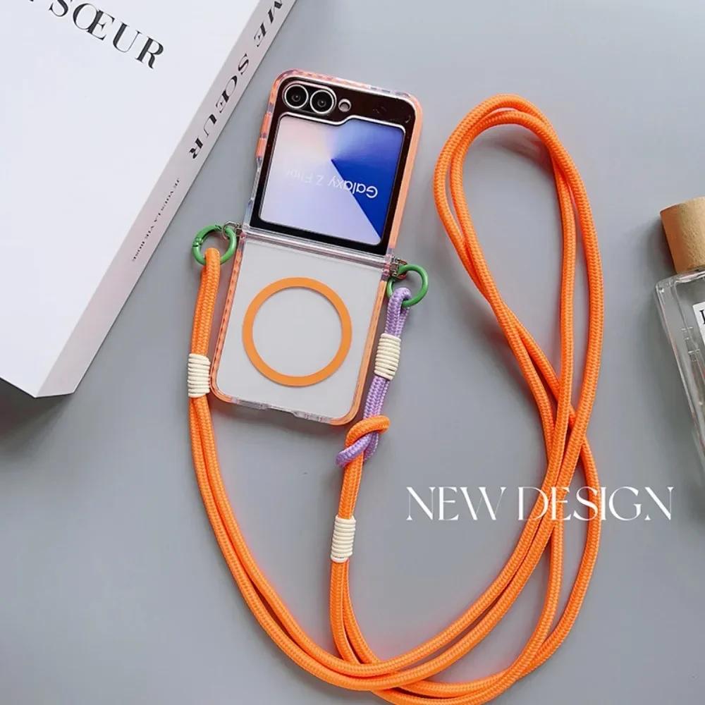 Прозрачный Магнитный Чехол-Кроссбоди на Шнурке Magsafe для Samsung Galaxy Z Flip 6 5 4 3 Flip6 Flip5 Flip4 Flip3 5G