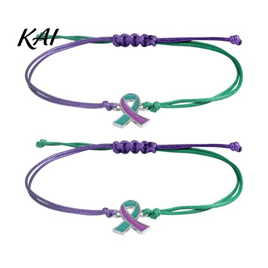 Health Care Theme Gifts 2 Pcs Breast Cancer Awareness Bracelets, Adjustable Braided String Soft Woven Rope Jewelry Bracelets with Ribbon Charm,