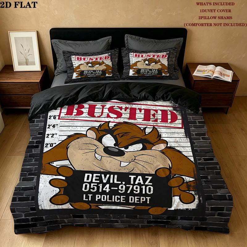 Tazmanian Devil Pattern Bedding Quilt Set Quilt Cover Pillowcase Home Birthday Gift(1 * duvet cover + 2 * pillowcase, without core)