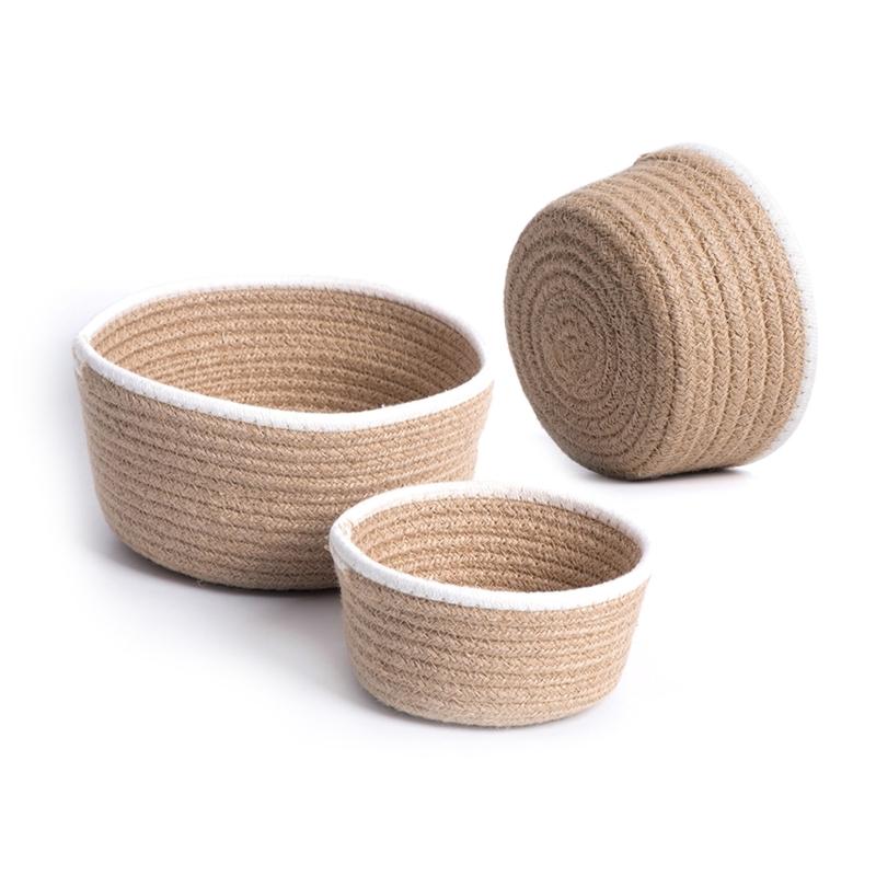 Pack of 3 Natural Linen Rope Woven Baskets Sturdy Woven Basket Collection for Contemporary Home Organizing Needs