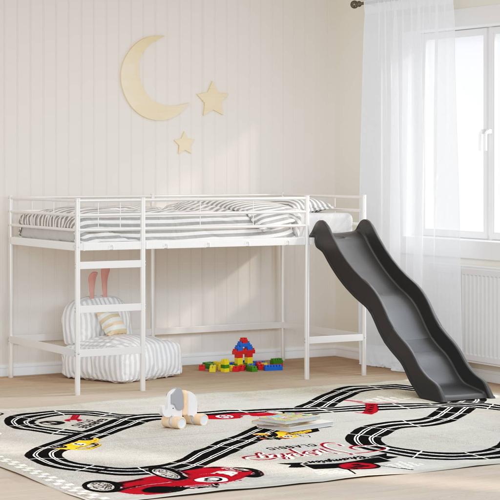 Kids Loft Bed with Slide White and Anthracite 107 x 200 cm