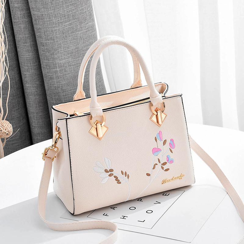 Pu Leather Handbag For Women With Embroidered Flower Design For Business And Daily Use