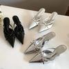 Elegant Thin High Heel Slide Sandals Women Fashion Butterfly-knot Pointed Toe Women Slippers Sexy Party Dress Shoes Luxury Heels