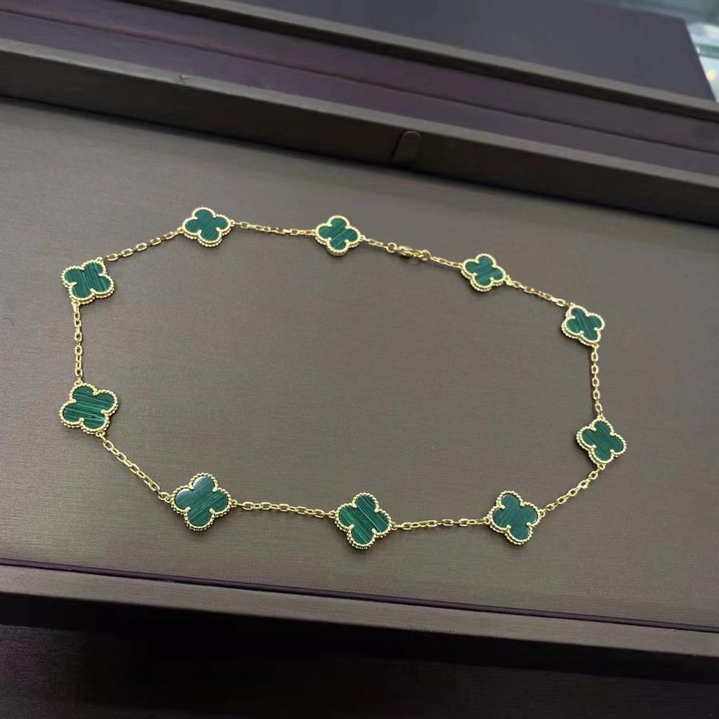 Lucky Four-leaf Clover 10-flower Necklace with Natural Red Agate - High-end Luxury Choker