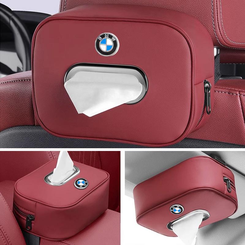 BBIQ7 Metal Logo Car Tissue Box Auto Seat Back Hanging Tissue Box For BMW X3 X5 X4 X6 X7 G30 G20 G32 G11 G12 F40 F30 interior sticker