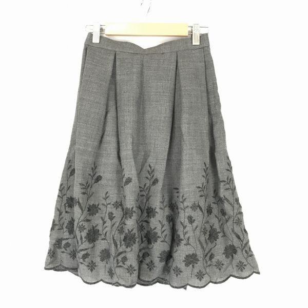 Сделано в Японии/M'S GRACY/Комплект из двух предметов/Юбка до колена/На полной подкладке/9AR/Серый/Цветочная вышивка/Костюм/Жакет(ИСПОЛЬЗОВАЛ)
