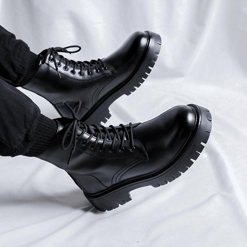 Мужские повседневные ботинки на платформе в британском стиле на шнуровке из натуральной кожи для вечеринок, ночных клубов, для платья, ковбойские ботинки, высокие мотоциклетные боты