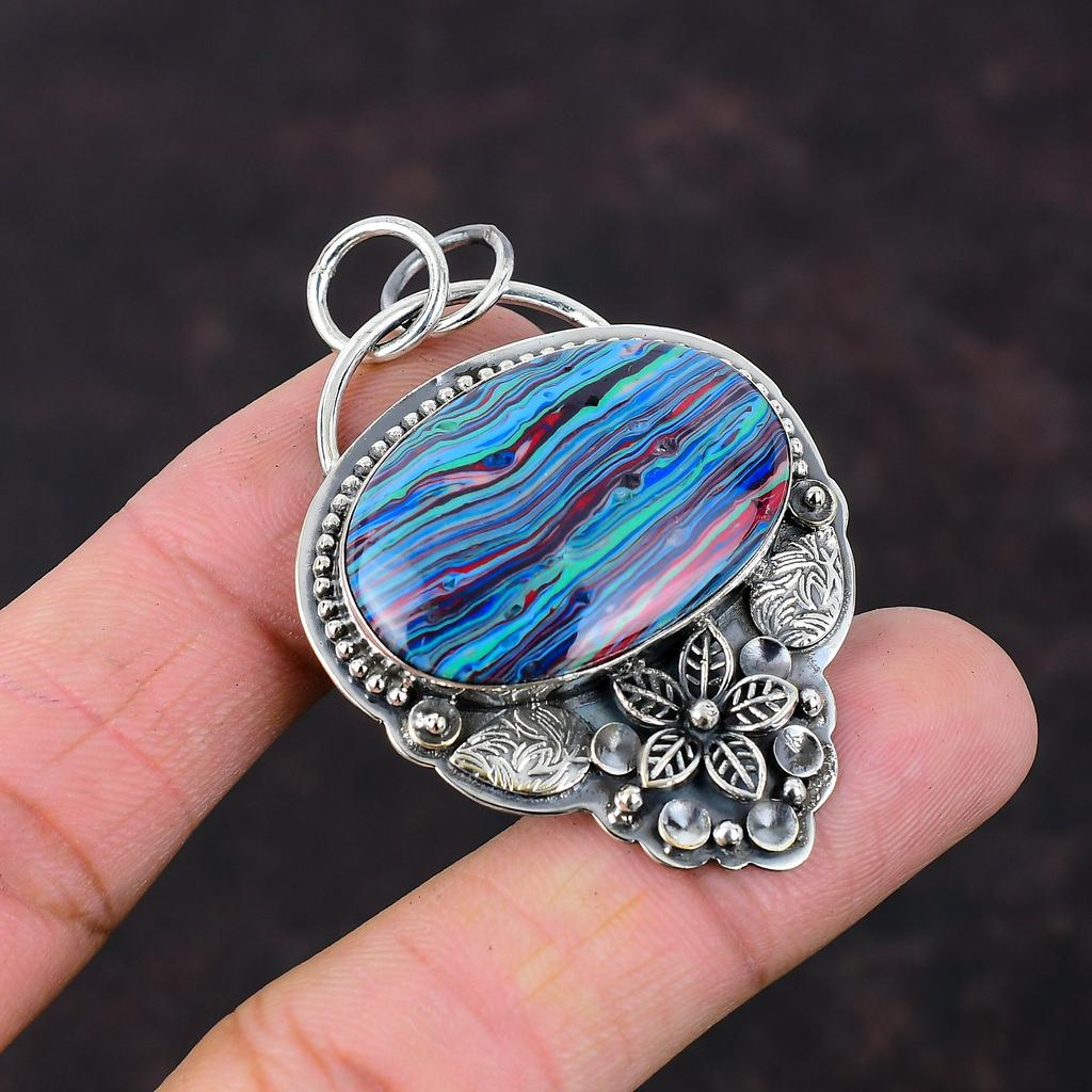 Радужный кулон из кальцинированного кремния, одно качество, ювелирные изделия из драгоценных камней, подвеска из стерлингового серебра 925 пробы, цветок ручной работы, подарок для жены, новый кулон