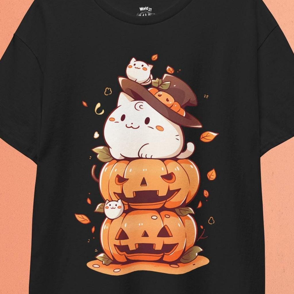 Pumpkin Cat Halloween T-Shirt and kids tshirt: Spooky Witchy Tee