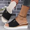 Women Canvas Wedge Slippers 2025 Summer New Fashion Elegant Peep Toe Platform Shoes Large Size Ladies Sandals Zapatos De Mujer