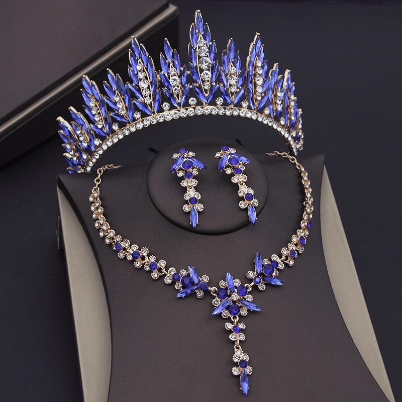 Роскошные красные хрустальные тиары, свадебные комплекты ювелирных изделий для женщин, выпускной, свадебные серьги, ожерелье, комплекты ювелирных изделий для невесты, корона