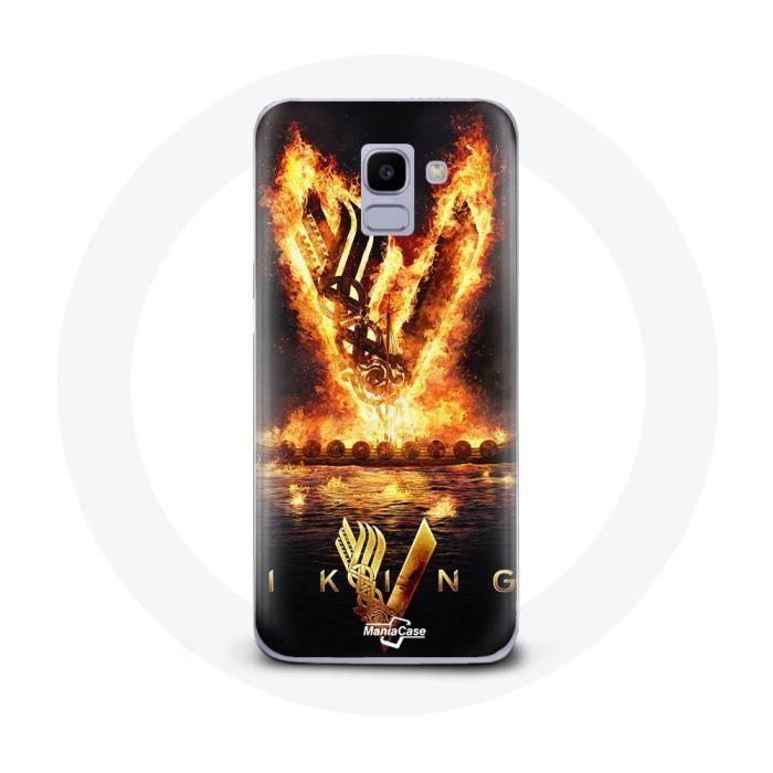 Coque - MANIACASE - Samsung Galaxy J6 2018 - Rigide - Noir - Vikings Épée de Feu