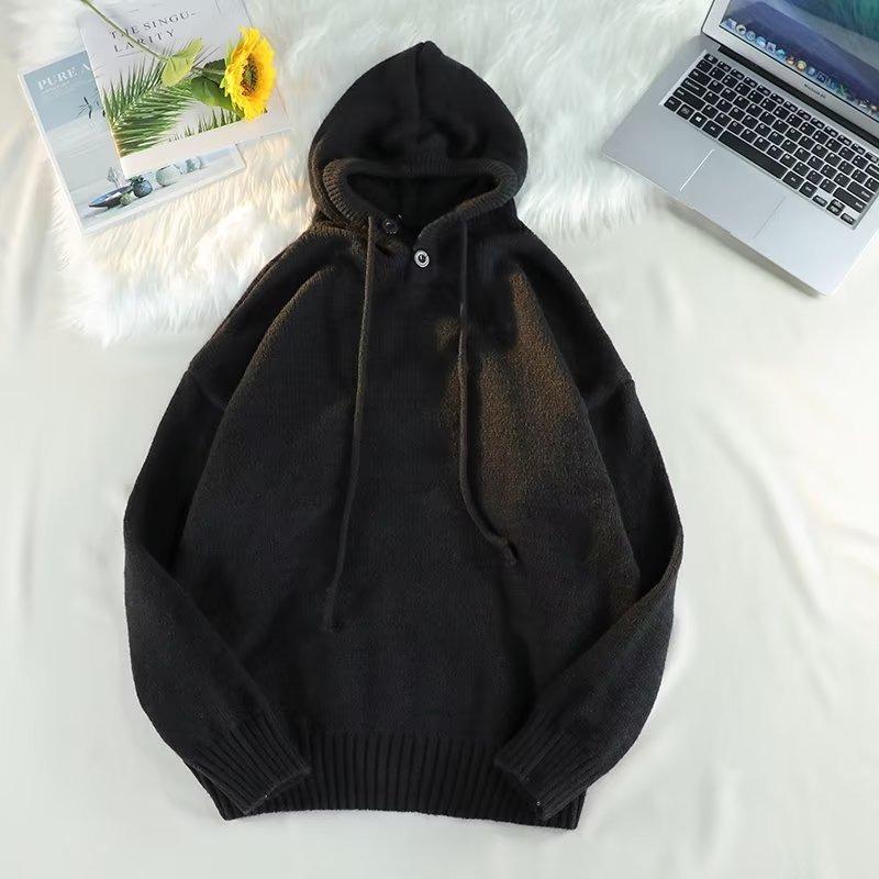 Mens Retro Lazy Style Hooded Knitted Sweater Casual Autumn Outerwear
