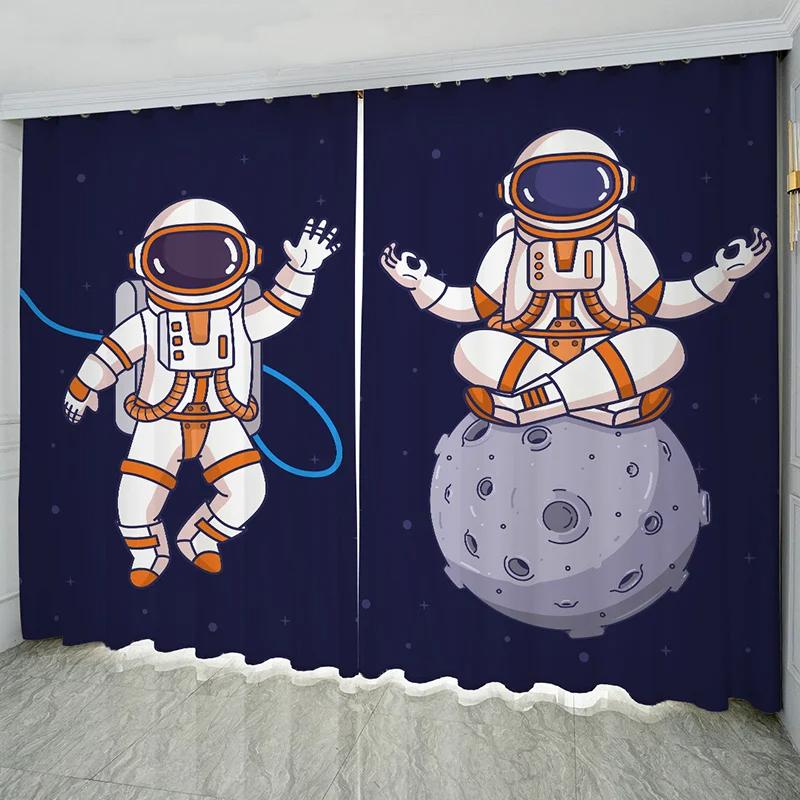 Nordic Ins Style Cartoon Comics High Shading занавеска Space Astronaut Trend Creative Boy Детская комната Простые занавески 2 шт.
