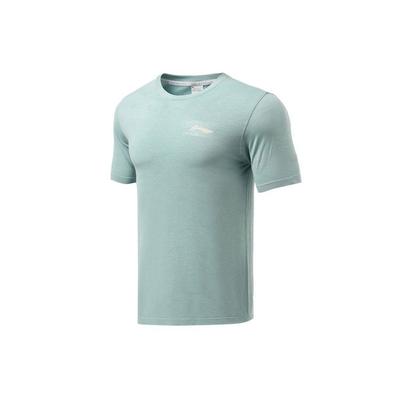 Li Ning Беговая серия Однотонная Быстросохнущая Охлаждающая Дышащая Приталенная Спортивная Футболка с Коротким Рукавом Мужские Топы Серый Водяной Голубой ATSR073-3