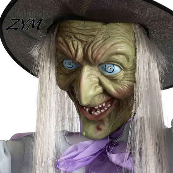 Halloween Festival Atmosphere Decor 200cm Flying Witch Prop with Scary Sounds & Glowing Eyes, Sound Activated Party Creepy for Garden Yard Lawn,