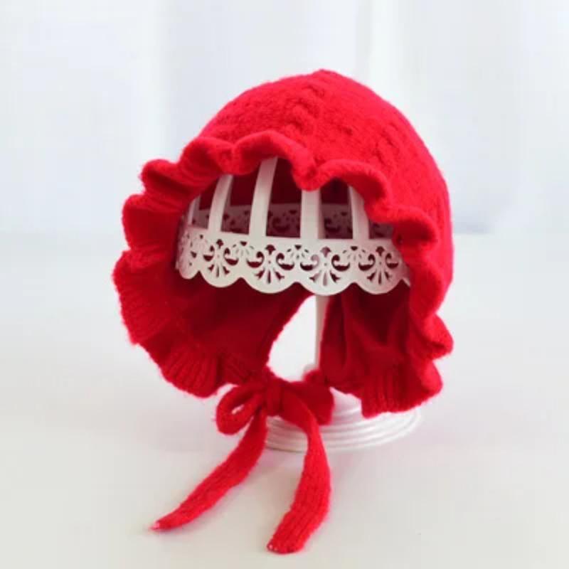 Шапка для младенцев, зимняя шапка с капюшоном для девочек, осенне-зимняя теплая шерстяная шапка с защитой от ушей, кружевная вязаная шапка для девочек 0-2 года