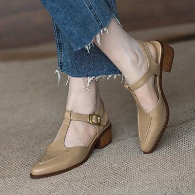 Сандалии на грубом каблуке, женские летние, мягкие, французский, средний каблук, задняя часть, пустая сумка, головка, Т-образный ремень, повседневная женская обувь, водонепроницаемая, стол