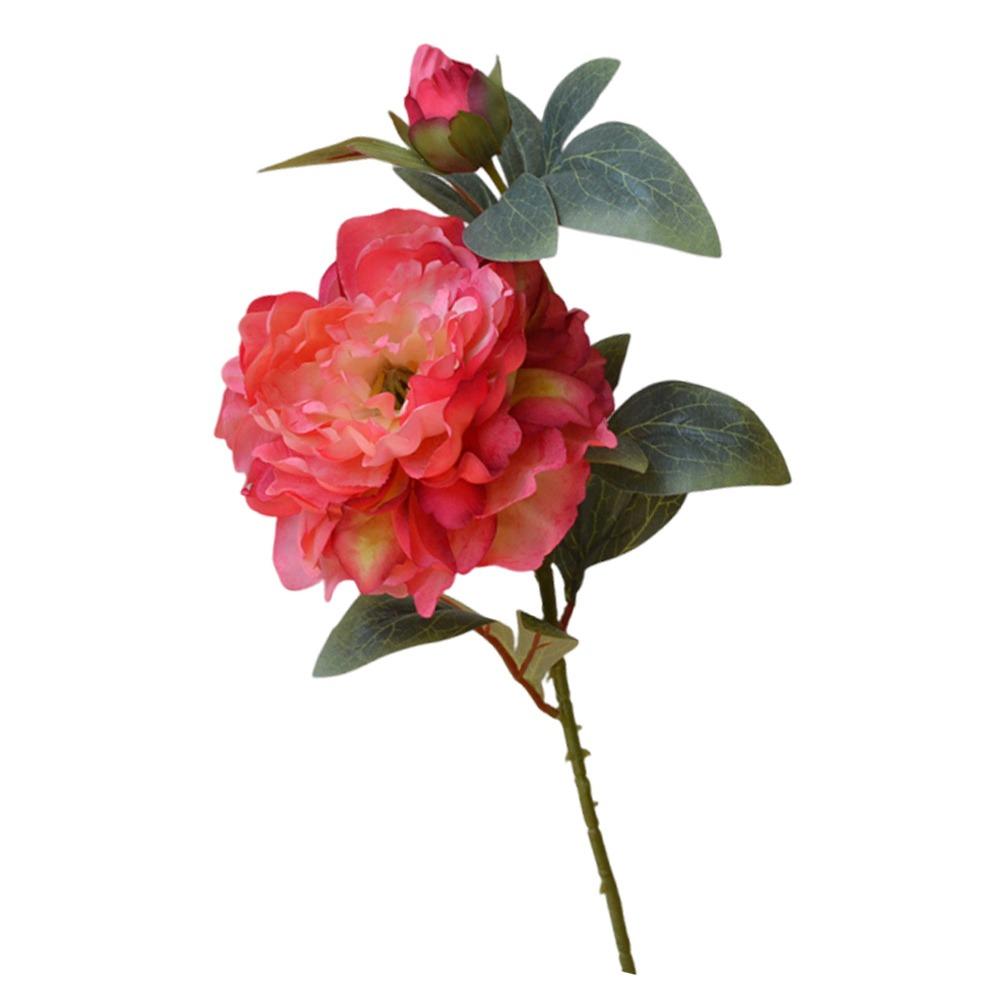 Silk Petals Simulation Peony Flower Green Lieaves Faux Flower Peony Artificial Flower Gift