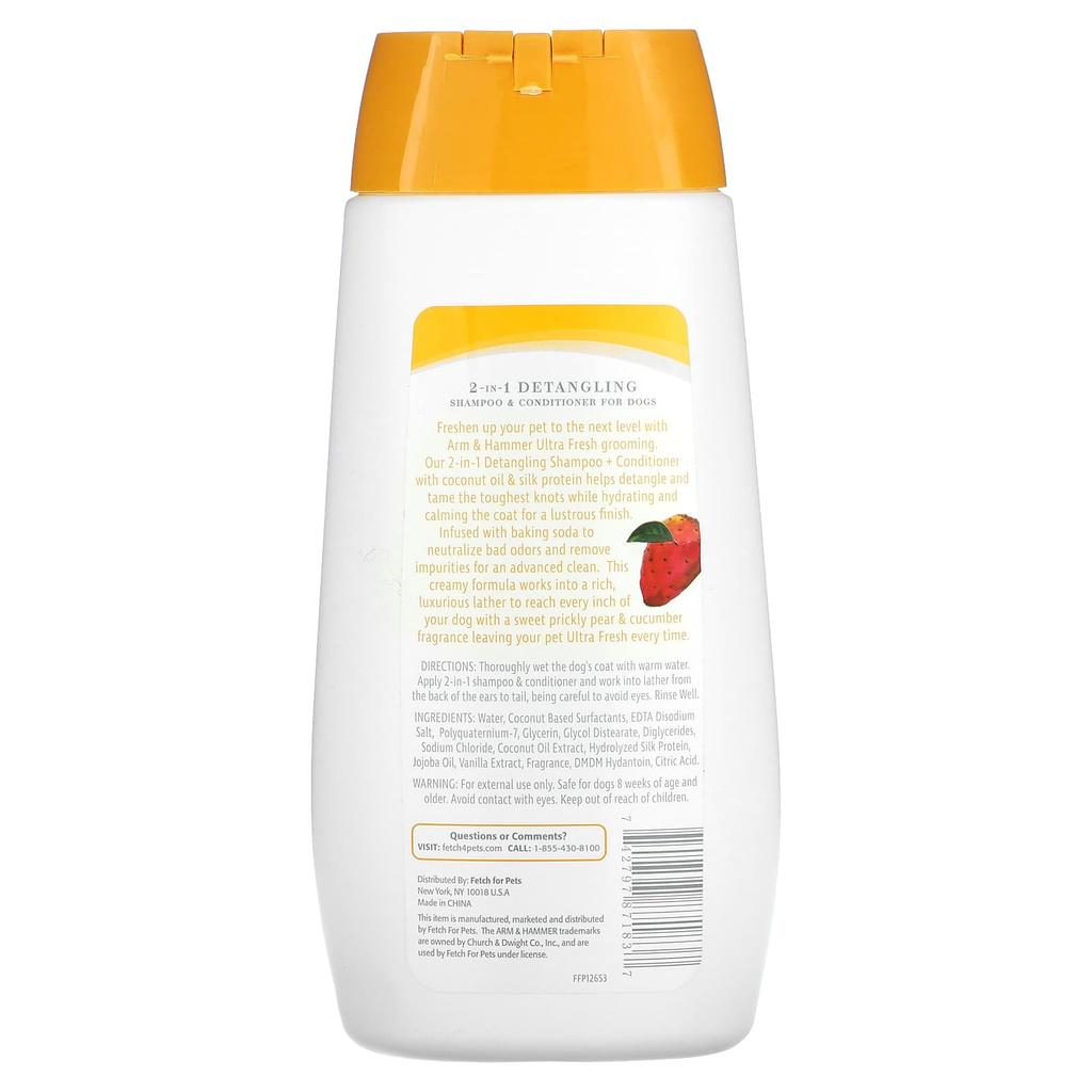 Arm & Hammer, 2-In-1 Anti-Tangle Shampoo & Conditioner for Dogs, Cucumber & Cinnamon, 473 Ml (16 Fl Oz)