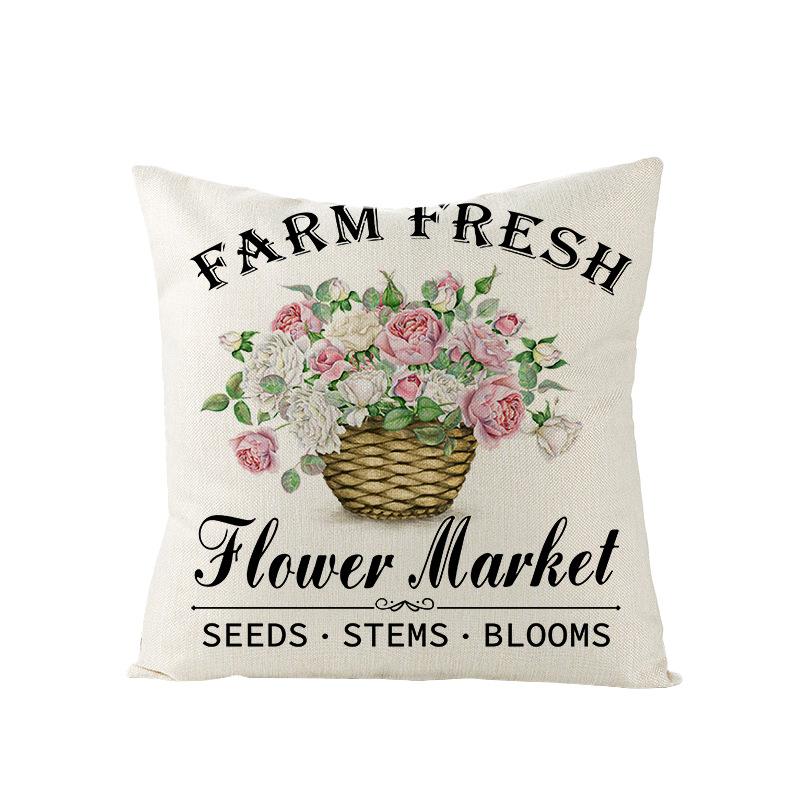 Весенняя Цветочная Наволочка Лен Принт Наволочка для Диванной Подушки Розовый Грузовик Чехол для Подушки для Спальни