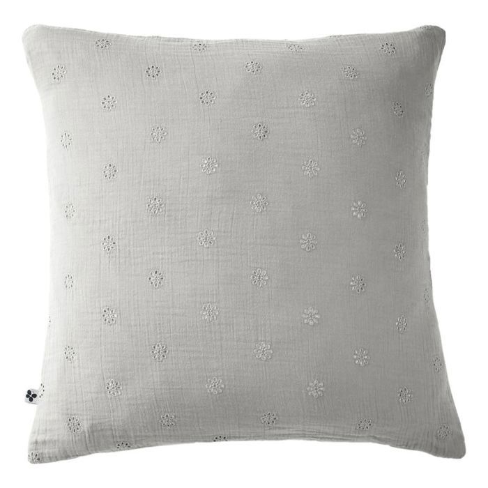Taie d'oreiller Brodée Déco "Gaïa Boho" 60 x 60 cm & 50 x 70 cm "Gaze de Coton" - Gaïa Boho Nuage - 60 x 60 cm - Gaïa Boho Nuage -