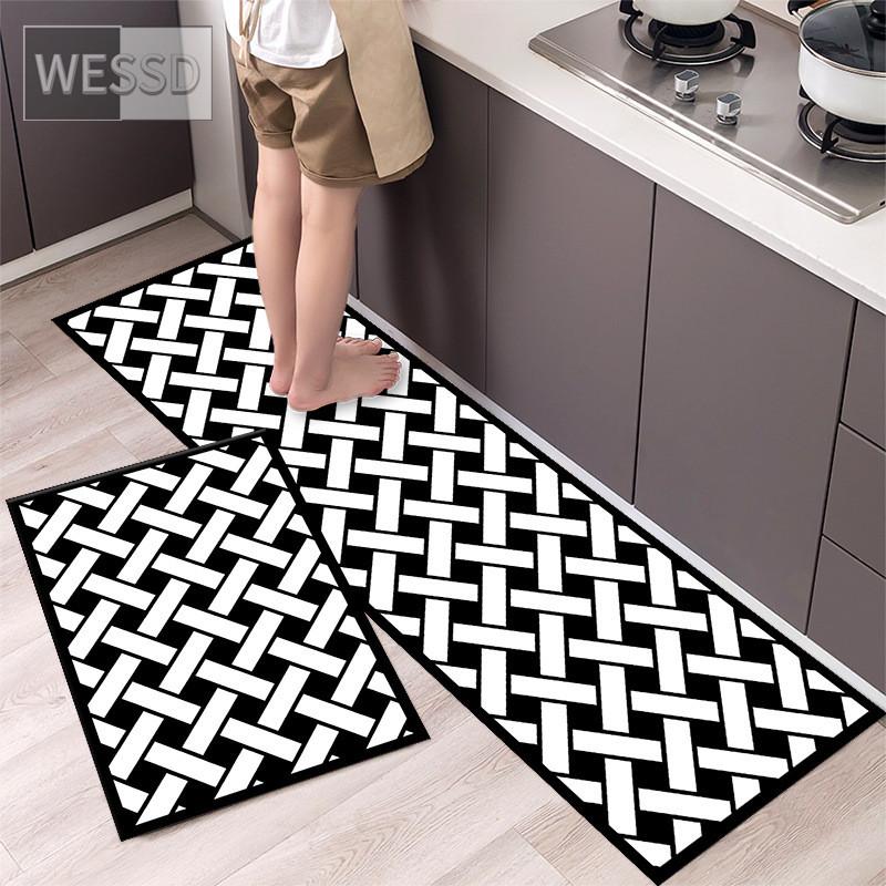 Черно-белые геометрические кухонные ковры и коврики, нескользящие 40x60 см, 40x120 см, простые наборы ковриков для ванной комнаты, 2 предмета, коврик для спальни