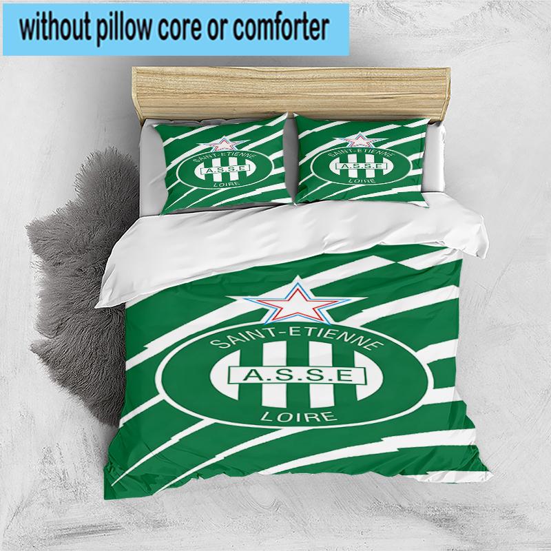 3PCS Green Saint-Etienne Football  Bedding Set,Including 1pc Duvet Cover And 2pcs Pillowcases Perfect for Bedroom, Dormitory, Fan Christmas gift