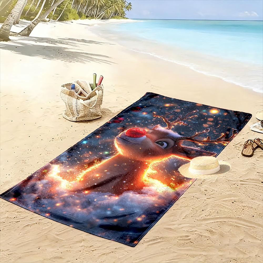 Glowing reindeer winter magic Print beach towel, quick drying, suitable for travel, outdoor sports, jogging, the beach and swimming, gift