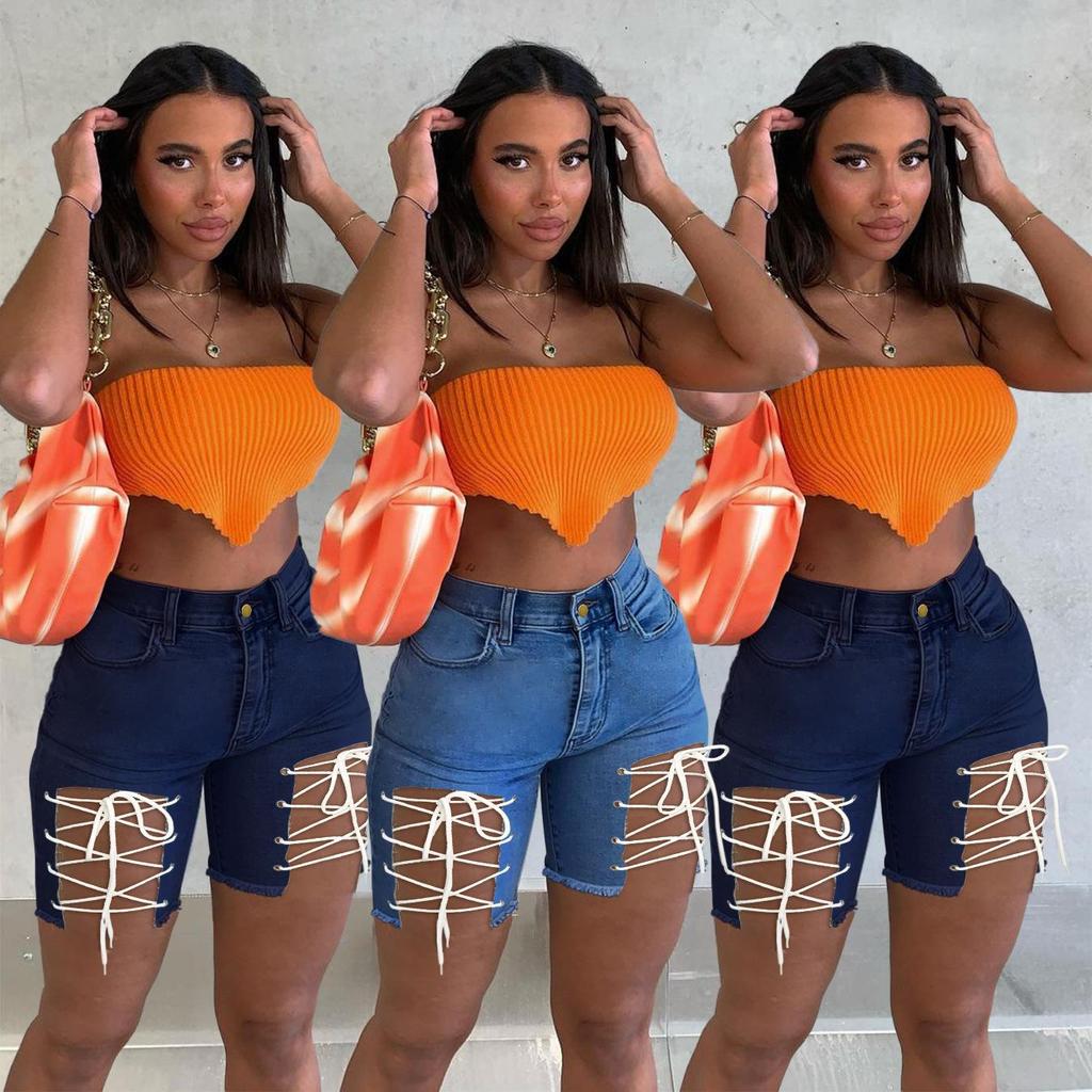 FGHJ Летние женские джинсовые шорты Брюки для ночного клуба Высокая талия Сексуальные джинсовые шорты с ремешками