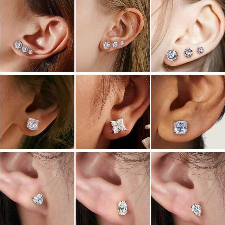 SE-2 Classic Four/Six Claw Setting 6mm Diamond Earrings 925 Sterling Silver 5A Zircon Women Earrings Fashion Jewelry