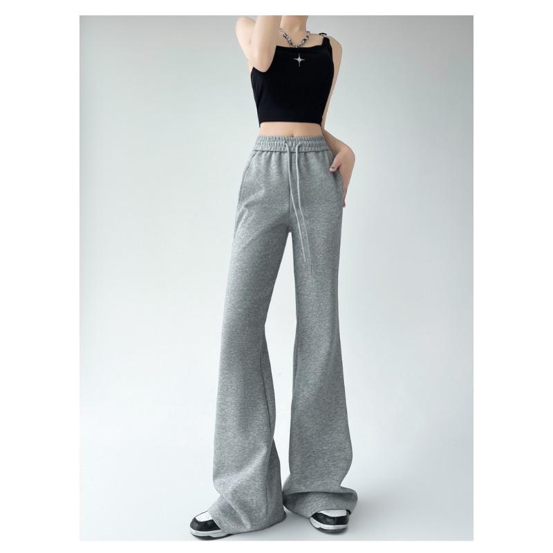 Элегантные женские повседневные брюки-клеш с широкими штанинами, новые модные свободные прямые брюки с высокой талией, женские однотонные простые офисные брюки со шнурком 2344