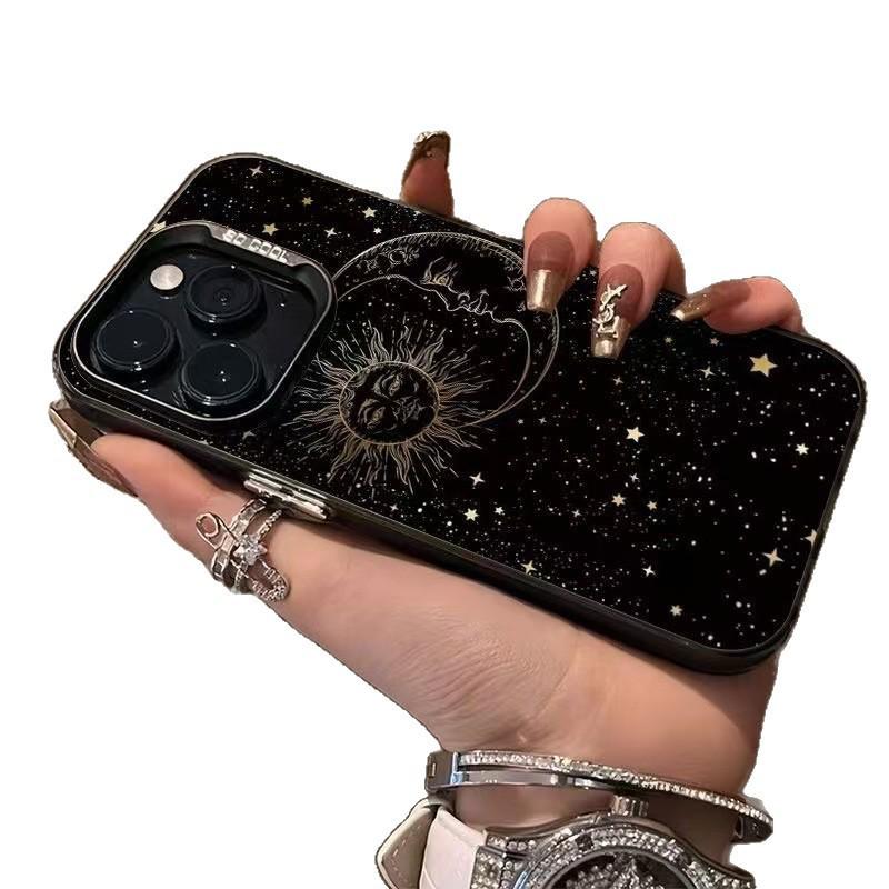 Starry Sky Sun Moon Phone Case for iPhone 14Pro, 15, and 16Pro – Trendy High-End Design