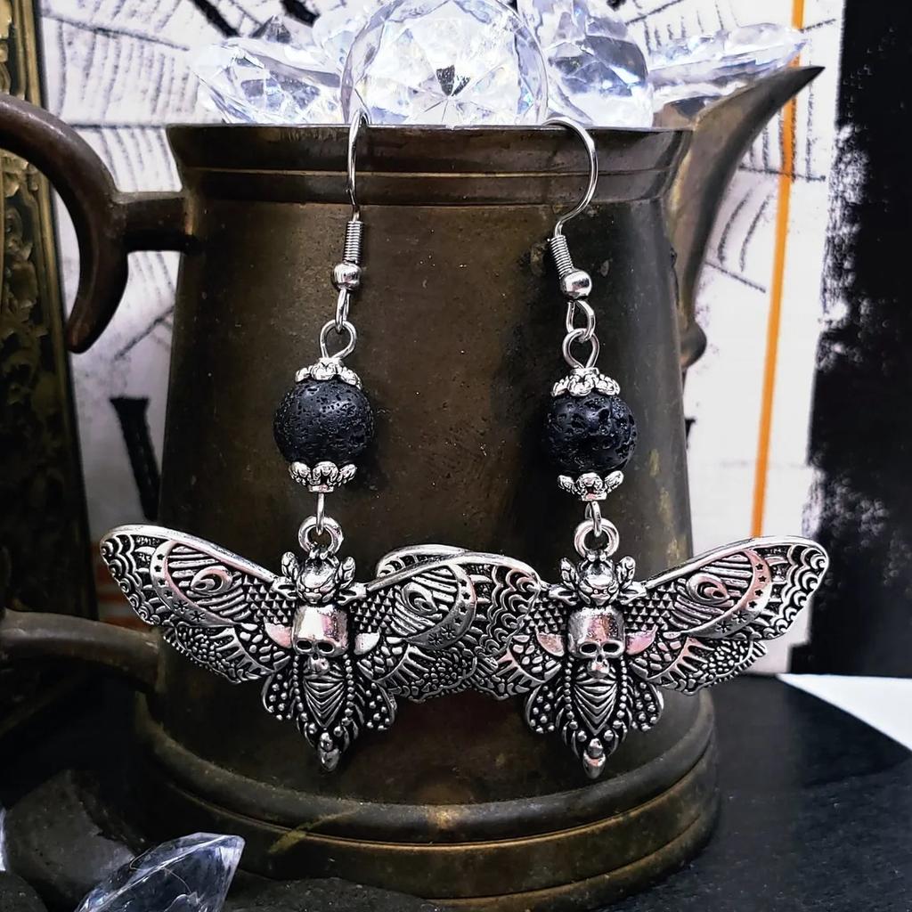 Серьги с изображением Бражника Мертвая голова, Готические серьги, Крутые серьги-насекомые для Самайна, Жуткие novelty серьги на Хэллоуин, Готические украшения в подарок на день рождения