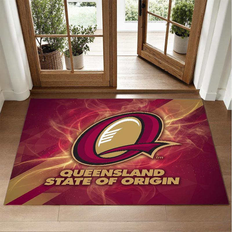 Queensland Maroons Design Crystal Velvet Rug Soft Decorative Mat for Bedroom Entrance