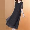 Summer Short Sleeves Covering Belly High End Chiffon Dress Large Size Loose Dot French Style Long Dress