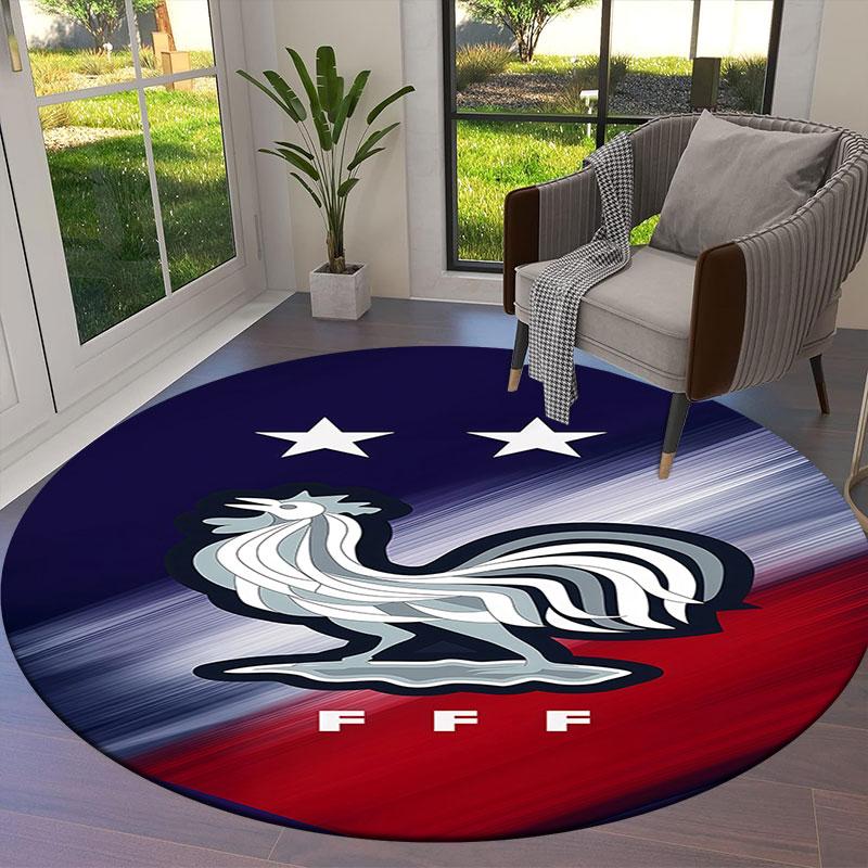 France National Football Team Round Area Rug,Carpet Rug for Living Room Bedroom Sofa Playroom Decor,Non-slip Floor Mat