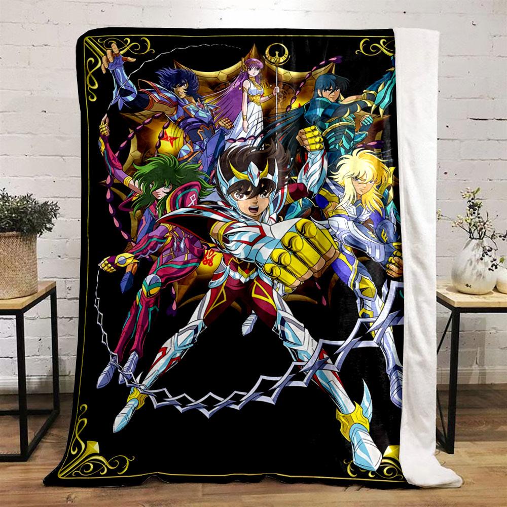 Dynamic armored characters in vivid poses with cosmic-themed designs. for all seasons blanket lunch break throw gift
