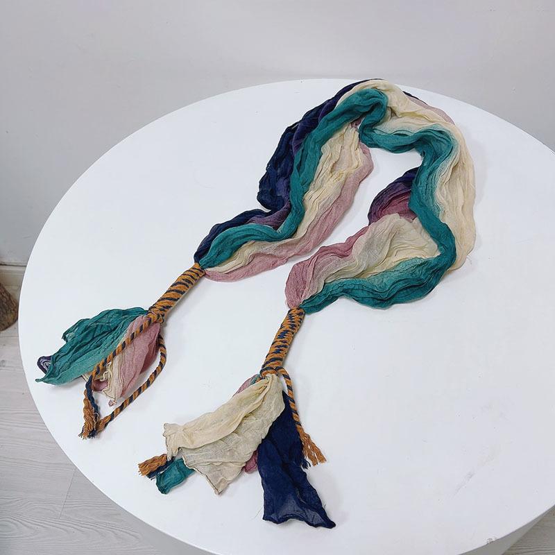 Retro Pleated Color Matching Gradual Change Scarf Soft Versatile Slender Silk Scarf Women'S Warm Neck Scarf Shawl