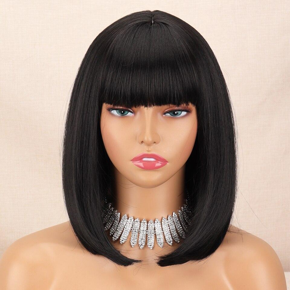 MISSQUEEN Короткие прямые парики «боб» с челкой, блондинка, золотисто-коричневый, натуральные синтетические волосы для женщин, повседневный косплей, парик из термостойкого волокна