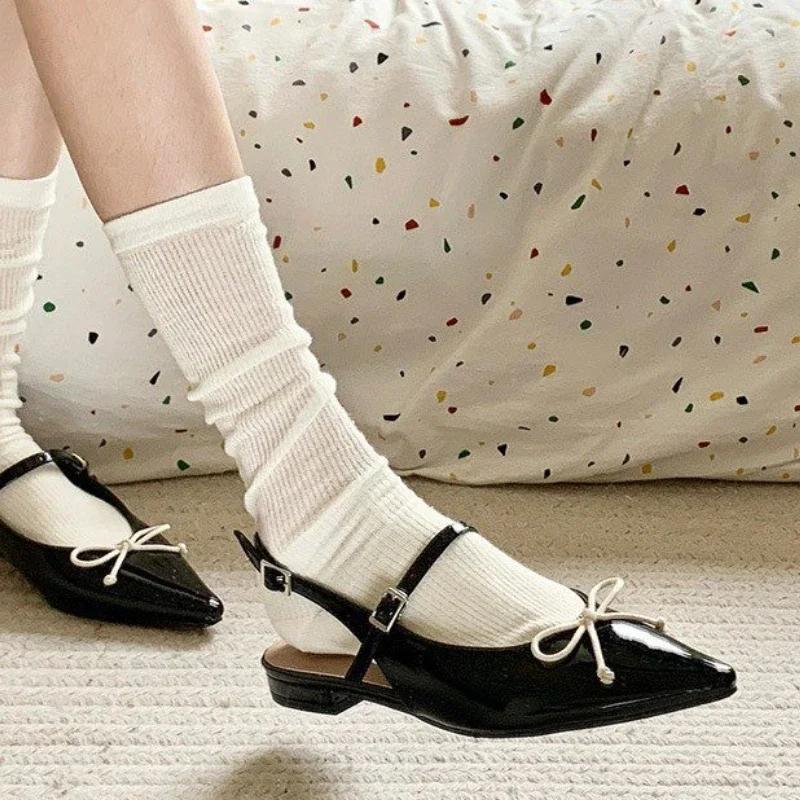 Мода Женская обувь 2024 Новые Слингбэки Женские Туфли-лодочки Ретро Платье Сандалии Женские Острый носок Бант Низкий каблук Ремешок с пряжкой Женская обувь