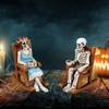 2x Skeleton Figurines Decorative Statues Halloween Decoration Desktop Ornaments for Bookshelf Table