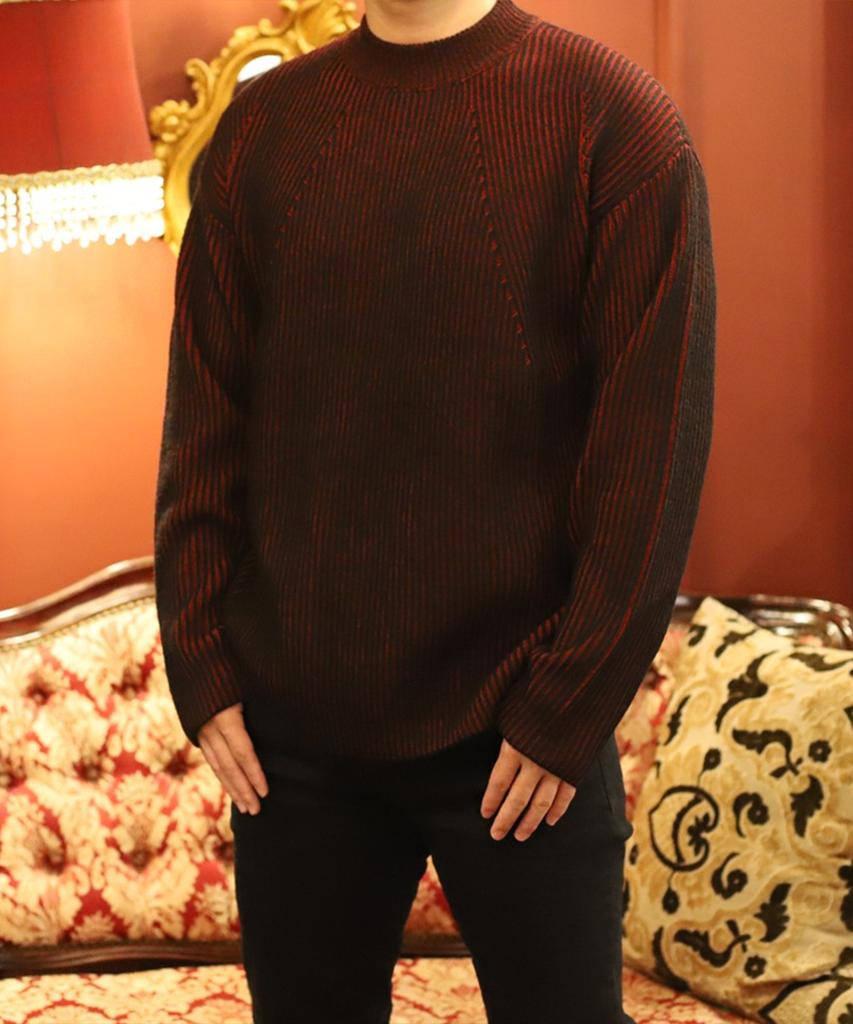 BOASTFIT Signature Oversized Striped Wool Knit Burgundy Black