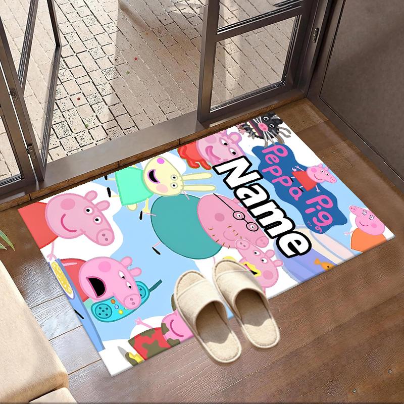Custom Name Personalized Peppa Pig Print Carpet, Versatile Home Decor Rug, for Playroom, Apartment, Balcony, Entryway, Hallway Gift
