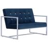 2 Seater Sofa with Armrests Blue Chrome Frame and Velvet Upholstery
