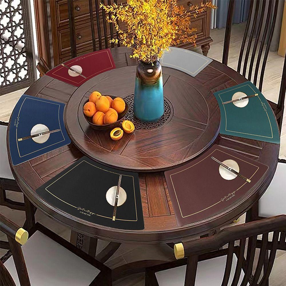 Chinese Style Leather Placemat PU Leather Oil Proof Mat New Western Placemat  Home Decor