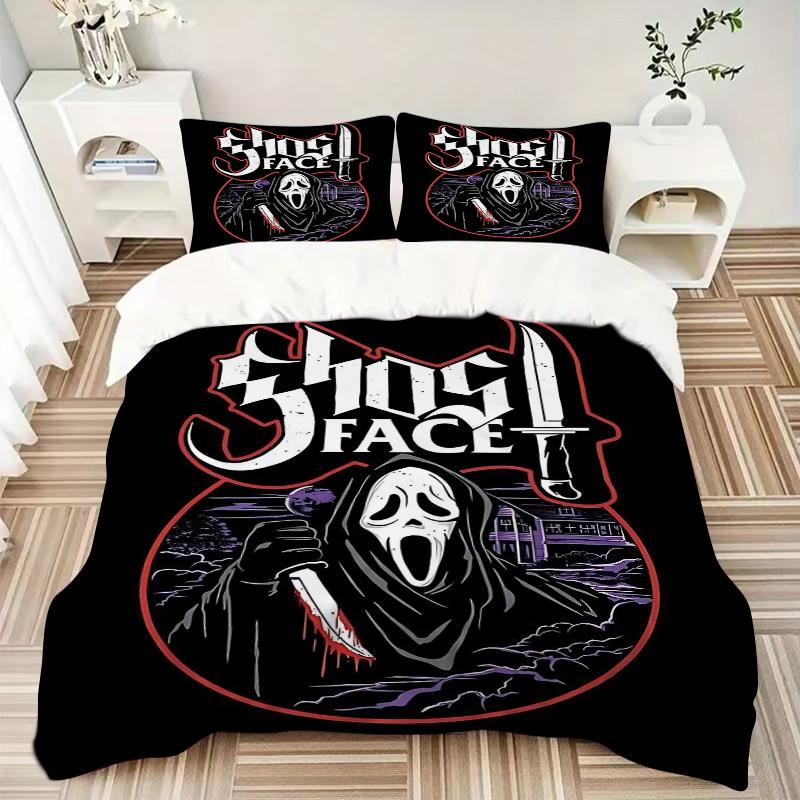 3Pcs Ghostface Horror Icon Bedding Set Quilt Cover Pillowcase Home Christmas Xmas Halloween Gift 1 Duvet Cover 2 Pillowcase M929392
