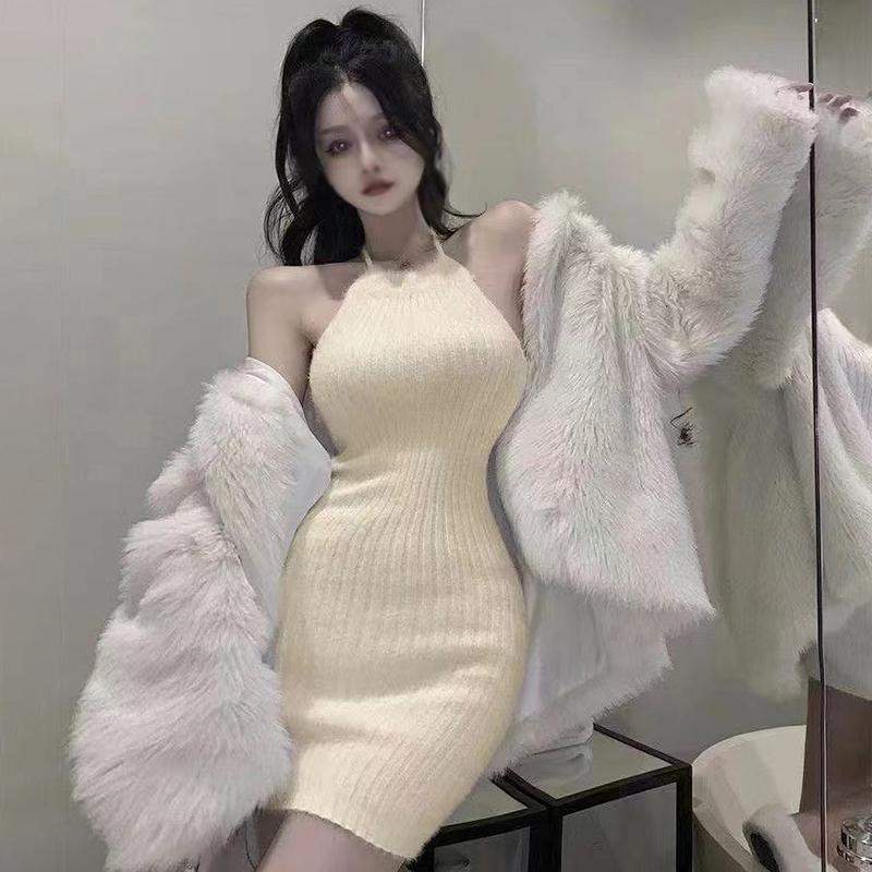 Полое облегающее мини-платье с открытой спиной и лямкой на шее, женское однотонное платье-футляр без рукавов для уличного клуба и вечеринки